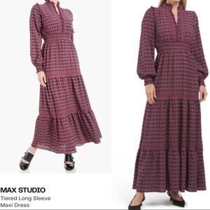 MAX STUDIO Long Sleeve Dress in Burgundy size L